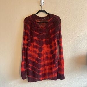 Stella McCartney Red Tie Dye Open Knit V Neck Alpaca Wool Blend Womens Size 38